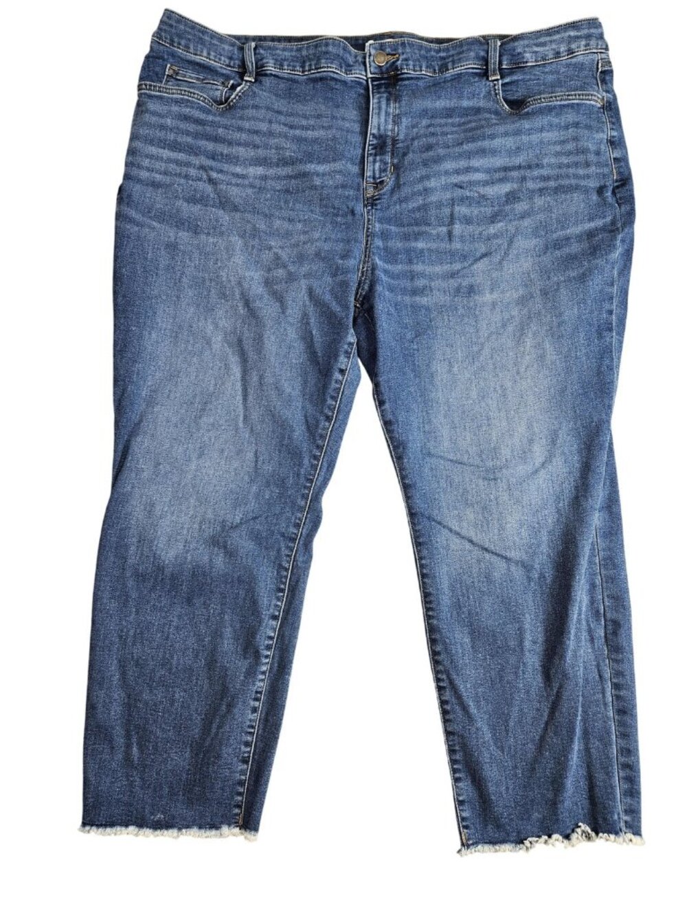 Nine West Straight Crop‎ Jeans Womens 24W Blue Med Wash High Rise Raw Hem Denim